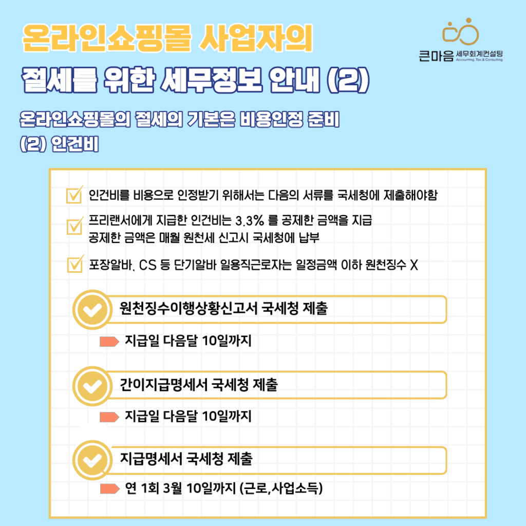 온라인쇼핑몰 인건비 종합소득세 비용인정 방법