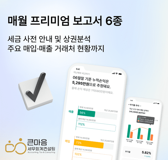 큰마음세무회계컨설팅의 차별화된 세무서비스 매월 프리미엄 사업보고서 6종 (용량)