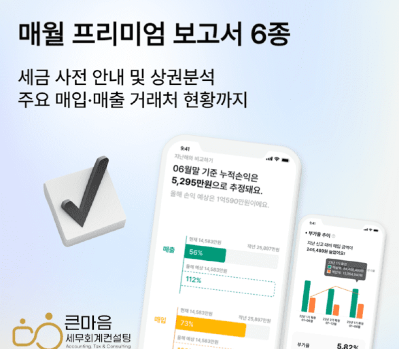 큰마음세무회계컨설팅의 차별화된 세무서비스 매월 프리미엄 사업보고서 6종 (용량)